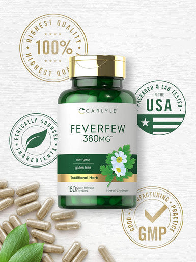 Carlyle Feverfew Capsules 380mg | 180 Count | Traditional Herb Extract | Non-GMO Gluten