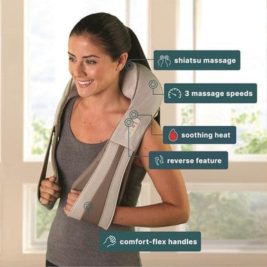 Homedics Neck Massager, Heated Shiatsu Neck, Shoulder And Back Massager With 3 Speeds, Changes Of Direction, And Convenient Straps - Portable Relief For Neck, Shoulders, Back, & Legs
