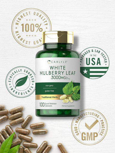 Carlyle Mulberry Leaf Extract | 3000mg | 100 Capsules | Non-GMO and Gluten Herbal Supplement