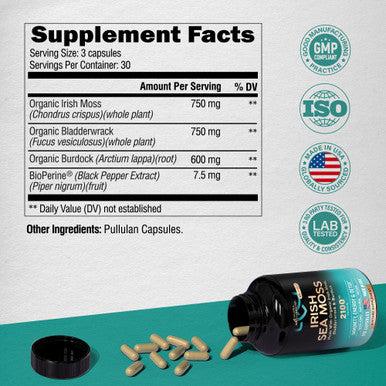 NUTRAHARMONY Irish Sea Moss Capsules - Made With Organic Sea Moss, Bladderwrack & Burdock Root - Made In Usa - Advanced Superfood - Natural Multi Supplements Blend - Immunity & Energy Support - 90 Vegan Capsules
