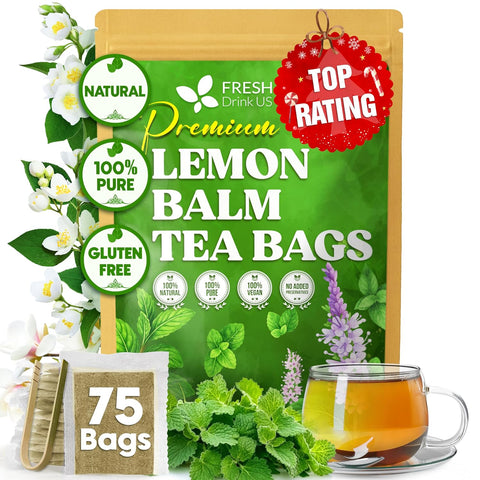 FreshDrinkUS, Premium 75 Mulberry Leaf Tea Bags, 100% Natural & Pure from Mulberry Leaves. Loose Leaf Herbal Tea. Made with Natural Material Tea Bags. No Sugar, No Caffeine, No Gluten, Vegan.