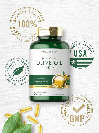 Carlyle Olive Oil Supplement 2000mg | 120 Softgels | Cold Pressed Extra Virgin Olive Oil | Non-GMO Gluten