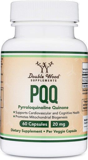 PQQ Supplement 20mg 60 Capsules Pyrroloquinoline Quinone Promotes Mitochondria ATP Coenzyme Levels Energy Optimizer and Sleep Quality Support by Double Wood Supplements
