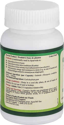 Ayur365 Guduchi Capsule for Stress Relief, Energy Boost & Help Relieve Fever 60 ct.