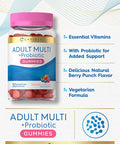 Adult Multivitamins Gummies | with Probiotic | 30 Count | Berry Punch Flavor | Vegetarian, Non-GMO, Gluten Free Supplement | by Carlyle
