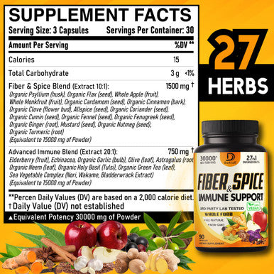 Dedicad 27In1 Fiber And Spice Supplement 30000Mg - Combined With Organic Psyllium, Whole Apple, Elderberry & More - Support Mood