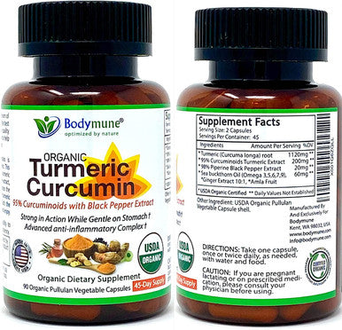 USDA Organic Turmeric Curcumin for Sensitive Stomach 45Day Supply Organic Turmeric Supplement with Black Pepper Sea Buckthorn Oil Ginger and Amla