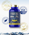 Fish Oil 3000Mg | 900Mg Omega 3 | 200 Softgels | Lemon Flavor | Non-Gmo And Gluten Free Supplement