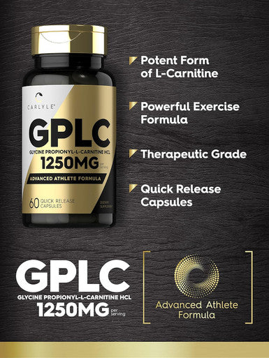 Carlyle GPLC Glycine Propionyl-L-Carnitine HCL Supplement | 1250mg | 60 Capsules | Advanced Athlete Formula | Non-GMO Gluten