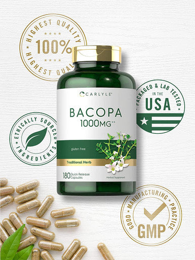 Carlyle Bacopa Monnieri Capsules | 1000 mg | 180 Capsules | Gluten Free Supplement