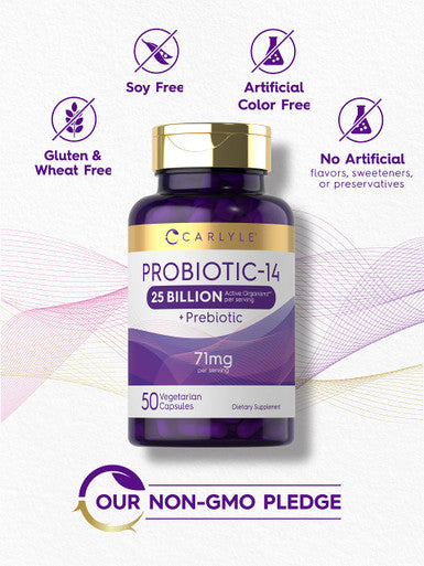Carlyle Probiotics 25 Billion Cfu | With Prebiotics | 50 Capsules | Vegetarian, Non-Gmo, & Gluten Free Supplement | For Men