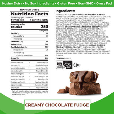 Orgain Organic Nutritional Shake Creamy Chocolate Fudge Meal Replacement 16g Grass Fed Whey Protein 20 Vitamins Minerals Gluten Soy Kosher NonGMO 11 Fl Oz Pack of 12