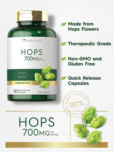 Hops Supplement | 700mg | 180 Capsules | Non-GMO & Gluten Free | Traditional Herb | by Carlyle