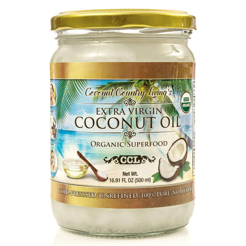 COCONUT COUNTRY LIVINGÃƒÂ¢Ã¢â€šÂ¬Ã¢â€žÂ¢S | Extra Virgin Coconut Oil | Unrefined, Organic, Cold Pressed | Ideal For Hair, Skin, Cooking, Body Massage, Beauty and Oil Pulling| Keto & Paleo Cooking Oil | 2 Glass Jars 16.91 oz Each