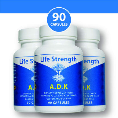 Life Strength Adk 90 Ct Physician Formulated Vitamins A1, D3 & K2 (As Mk7) Bone, Heart & Immune System Support Gluten Free, Soy Free, Non-Gmo (90 Count Pack Of 1)