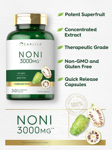 Carlyle Noni Fruit Capsules 3000mg | 240 Count | Non-GMO Gluten | Traditional Herb Supplement