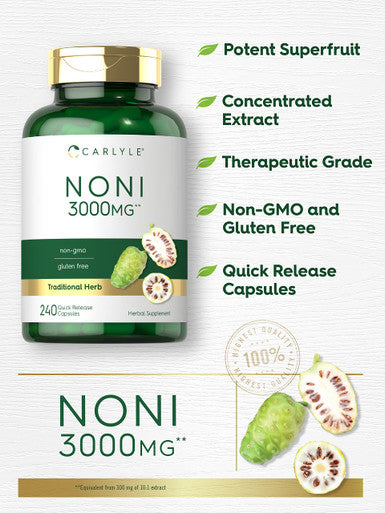 Carlyle Noni Fruit Capsules 3000Mg | 240 Count | Non-Gmo, Gluten Free | Traditional Herb Supplement