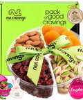 NUT CRAVINGS - Purim Mishloach Manot Mixed Nuts Gift Basket + Green Ribbon (7 Assortments, 1 LB) Ramadan Gifts Treats for Adults, Food Arrangement, Healthy Snack Care Package, Kosher