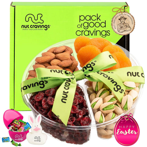 NUT CRAVINGS - Purim Mishloach Manot Mixed Nuts Gift Basket + Green Ribbon (7 Assortments, 1 LB) Ramadan Gifts Treats for Adults, Food Arrangement, Healthy Snack Care Package, Kosher