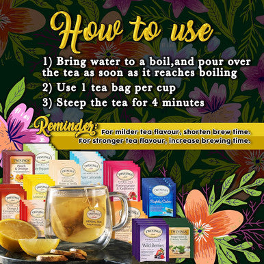 Tea Bunch Twinings 48 Assorted Tea Bags Variety Pack 12 Flavors Tea Assortment Tea Sampler Set with 20 Honey Sticks for Tea - Assorted Tea Bags Individually Wrapped