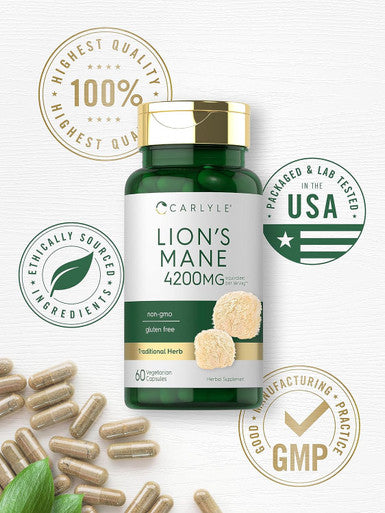 Carlyle Lions Mane Supplement Capsules | 4200mg | 60 Count | Vegetarian Non-GMO & Gluten