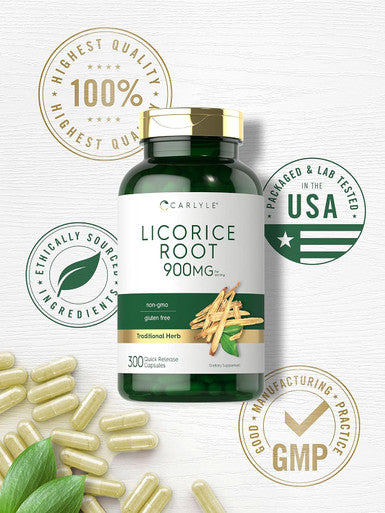 Carlyle Licorice Root Capsules 900mg | 300 Count | Root Extract Supplement | Non-GMO Gluten