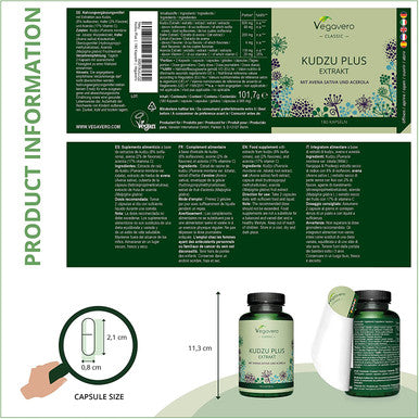 Kudzu Plus VegaveroÃƒâ€šÃ‚Â® | High Strength Root Extract | 8% Isoflavones | 180 Capsules (3 Months Supply) | 600 mg with Avena Sativa (Oat Extract) & Vitamin C | Vegan & NO Additives