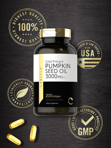 Carlyle Pumpkin Seed Oil Capsules 3000mg | 200 Count | Non-GMO and Gluten Formula | Cold Pressed Dietary Supplement