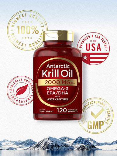Carlyle Antarctic Krill Oil 2000 mg 120 Softgels Omega-3 EPA DHA with Astaxanthin Supplement Sourced from Red Krill Maximum Strength