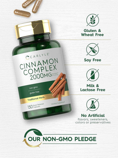 Carlyle Ceylon Cinnamon Complex with Gymnema and Mulberry | 150 Capsules | Non-GMO Gluten Supplement