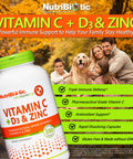 NutriBiotic Vitamin C + Vitamin D3 and Zinc Potent Comprehensive Immune Support Essential and Antioxidant Daily Supplement Gluten and GMO 250 Capsules