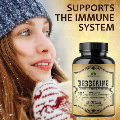 Herbalicious Berberine Capsules Ceylon Cinnamon & Turmeric - Berberine HCL Dietary Supplement for Men and Women Non GMO Berberine 1000mg Ideal for Immune Support Heart Cholesterol Level