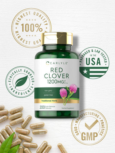 Carlyle Red Clover Capsules 1200Mg | 200 Count | Trifolium Pratense | Non-Gmo, Gluten Free | Red Clover Blossom Extract Supplemen
