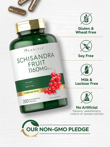 Carlyle Schisandra Supplement 1160 mg | 200 Capsules | Berry Fruit Extract | Non-GMO and Gluten