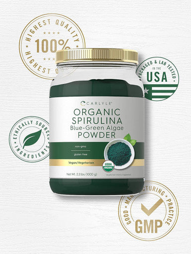 Carlyle Organic Spirulina Powder 2.2 lbs | Blue Green Algae | 8g Spirulina per Serving | Vegan Non-GMO Gluten Supplement