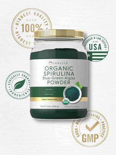 Carlyle Organic Spirulina Powder For Smoothies 2.2 Lbs Blue Green Algae 8G Spirulina Per Serving Vegan, Non-Gmo, Gluten