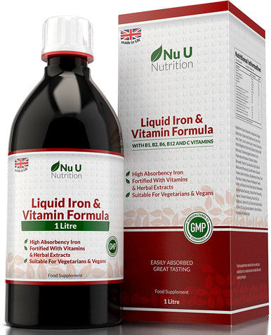 Liquid Iron Supplement 1 Litre 50 Day's Supply Fortified with Vitamins and Herbal Extracts Includes Vitamin B2, B6, B12 & Vitamin C