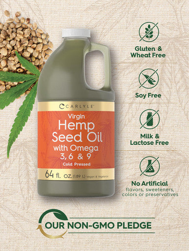 Carlyle Hemp Seed Oil | 64 Fl Oz | Virgin, Cold Pressed | With Omega 3, 6, 9 | Vegan, Non-Gmo, Gluten Free