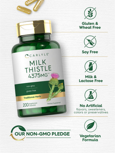 Carlyle Milk Thistle Supplement | 4375Mg | 200 Capsules | High Potency Extract | Vegetarian, Non-Gmo, Gluten Free