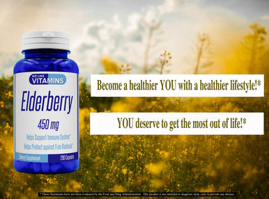Elderberry 450mg - 200 Capsules - Super Immune Defense get Berry and Flower Flavonoids with Elderberry Capsule