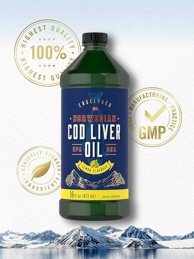 Carlyle Cod Liver Oil Liquid | 16 fl oz | Pack of 3 Bottles | Lemon Flavor | Norwegian | Non GMO Gluten