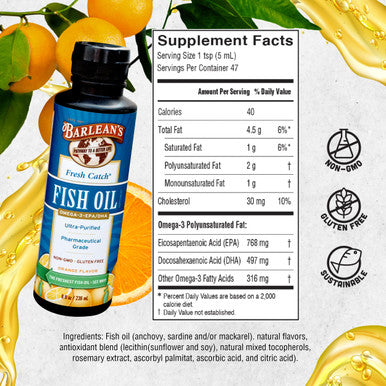 Barlean's Organic Oils Fresh Catch Fish Oil Orange Flavor 8-Ounce Bottle