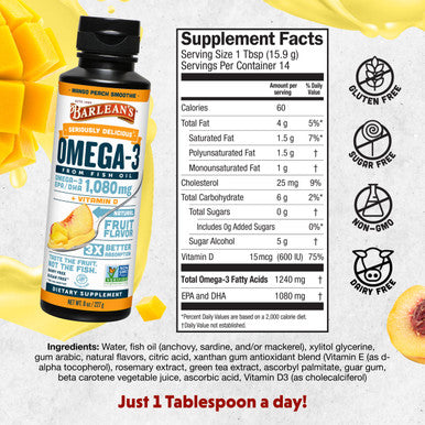 Barlean's Omega-3 Fish Oil Mango Peach Smoothie 16 oz