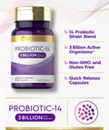 Carlyle Probiotic For Women & Men | 3 Billion Cfu | 60 Capsules | 14 Strains | Non-Gmo & Gluten Free