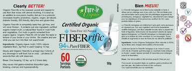 USDA Organic Fiberrific 180g (60 servings) Fiber Supplement - Mixes clear NO taste NO texture NEVER Thickens