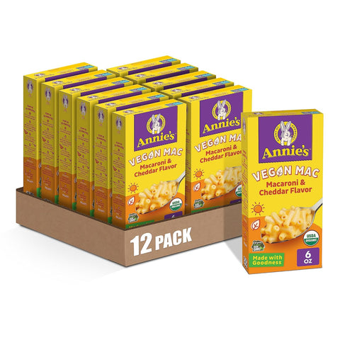 Annie's Vegan Mac and Cheddar Flavor Pasta and Sauce, Organic, Plant Based, Dinner Side or Snacks, 6 oz