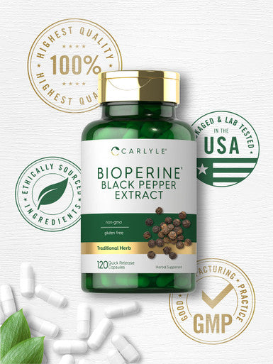Carlyle Bioperine 10Mg | 120 Capsules | Non-Gmo & Gluten Free | Sourced From Black Pepper Extract | Supports Curcumin Powder Abso