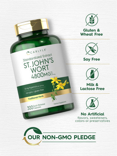 Carlyle St John'S Wort Supplement | 4800Mg | 300 Capsules | Non-Gmo & Gluten Free | Standardized Extract