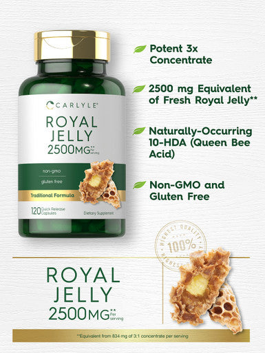 Carlyle Royal Jelly Capsule | 2500Mg | 120 Count | Non-Gmo And Gluten Free Formula | Traditional Supplement