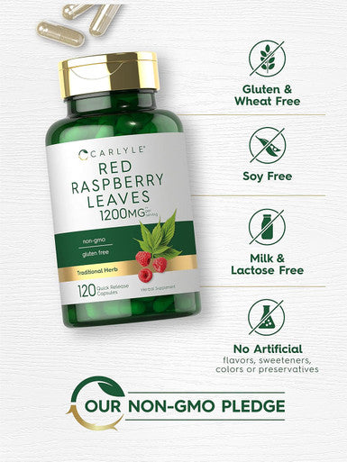 Carlyle Red Raspberry Leaf Capsules | 1200mg | 120 Count | Non-GMO and Gluten Formula | Traditional Herbal Extract